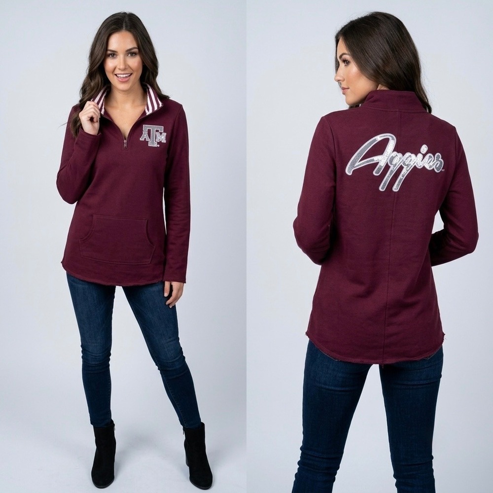 Texas A&M Aggies Gameday Couture 1/4 Zip Sweatshirt Women's XL Maroon Sequin